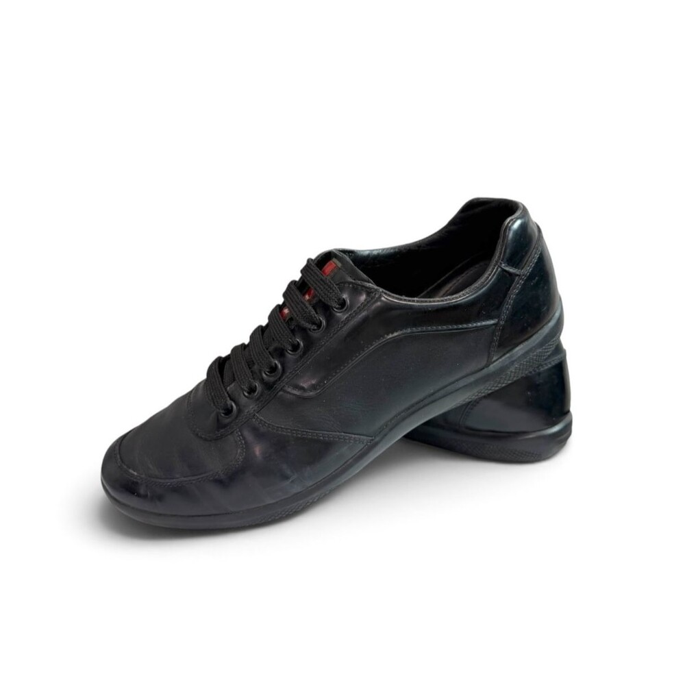 Prada Men’s Black Leather Low Top Sneakers Size UK 6, US 7 (Fits US Size 8)
